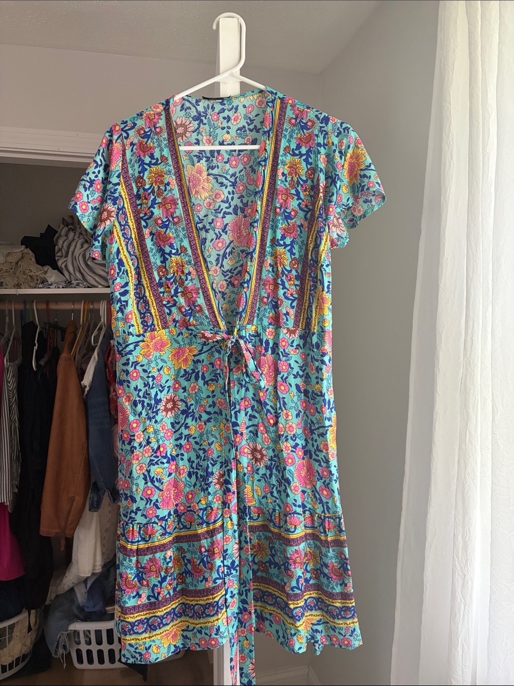 Melody USA Turquoise Floral Tie-Front Dress